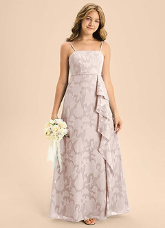 Azazie Kaylee Junior Blushing Pink A-Line with Belt Floral Burnout Dress image4