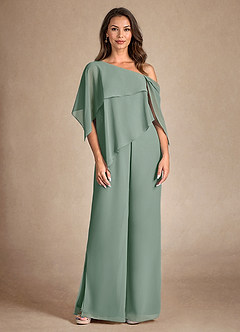 Azazie Halima Mother of the Bride Dresses Silver Sage Jumpsuit/Pantsuit Side Slit Chiffon Dress image5