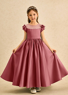 Azazie Toffee Abiti da Ragazza di Fiori Abito Stile Principessa in Raso Opaco Fiocco Rosa Antica image2