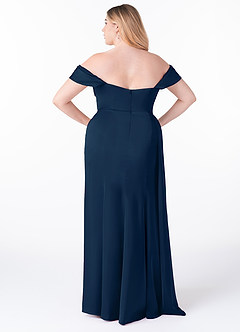 Azazie Amyra Vestidos de damas de honor Vestido de Azul Marino Oscuro de Satén Elástico de Corte Recto Convertible con Vestidos sin tirantes image11