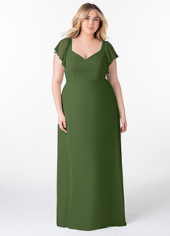 Azazie Syenna Bridesmaid Dresses Olive A-Line Ruched Chiffon Dress image6