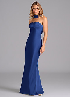 Azazie Lusinda Brautjungfernkleider Meerjungfrau-Linie Schulterfrei Stretch-Satin Kleid Königsblau image1