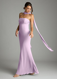 Azazie Saylor Vestidos de damas de honor Vestido de Lila Esmerilada de Gasa de Corte Sirena con Sin tirantes image8