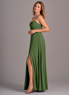 Azazie Carolyn Bridesmaid Dresses Olive A-Line Pleated Chiffon Dress image3