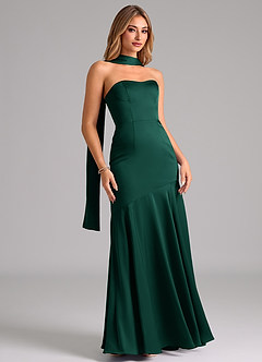 Azazie Shiloh Bridesmaid Dresses Emerald Mermaid Strapless Stretch Satin Convertible Dress image3