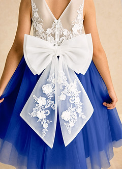 Azazie Lina Flower Girl Dresses Ivory Royal Blue Ball-Gown Lace Dress image7
