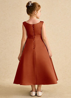 Azazie Eve Abiti da Ragazza di Fiori Abito A-Line in Raso Opaco Plissettato Paprika image2