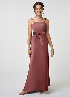 Azazie Anina Junior Amethyst A-Line Bow Stretch Satin Dress image3
