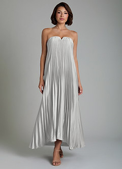 Azazie Rayna Bridesmaid Dresses Silver A-Line Strapless Stretch Satin Dress image1