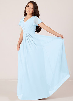 Azazie Peony Junior Sky Blue A-Line Pleated Chiffon Dress image4