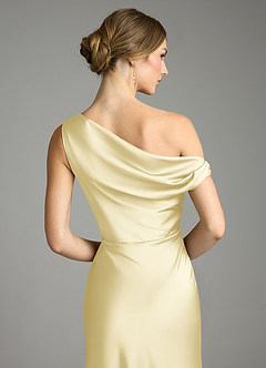 Azazie Emerson Bridesmaid Dresses Lemon Sorbet Mermaid Off the Shoulder Stretch Satin Dress image7
