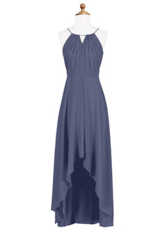 Azazie Oaklynn Junior Robe Trapèze en Mousseline de soie Plissée Bleu Orageux image6