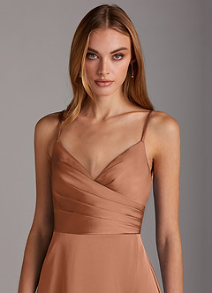 Azazie Calissa Bridesmaid Dresses Bronzer A-Line V-Neck Pleated Stretch Satin Dress image5