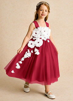 Azazie Dovey Flower Girl Dresses Scarlet Ball-Gown Bow Tulle Dress image6
