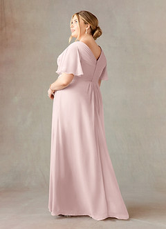 Azazie Morning Glory Final Sale Blushing Pink A-Line V-Neck Ruched Chiffon Dress image8