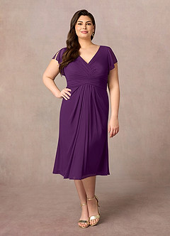 Azazie Vera Mother of the Bride Dresses Grape A-Line V-Neck Pleated Mesh Dress image6