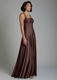 Azazie Reina Bridesmaid Dresses Ganache A-Line Pleated Stretch Satin Dress image5