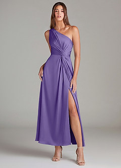 Azazie Brooke Robes de demoiselle d'honneur Robe Trapèze en Satin extensible Une épaule Tahiti image1