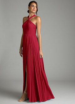 Azazie Afra Abiti da Damigella Abito A-Line in Chiffon Plissettato Scarlatto image4