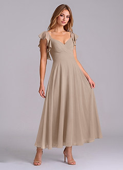Azazie Leilani Bridesmaid Dresses Taupe A-Line Ruched Chiffon Dress image3