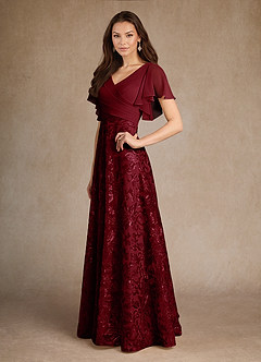 Azazie Fallon Mère de la mariée Robes Robe Trapèze en Dentelle Plissée Bourgogne image5