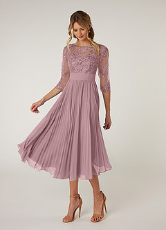 Azazie Tutu Kleider für die Brautmutter A-Linie Bootshals Spitze Chiffon Kleid Altrosa image3