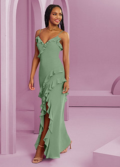 Barbie ♥ Azazie Jurken voor bruidsmeisjes Jurk van Chiffon met Kolom Matcha image1