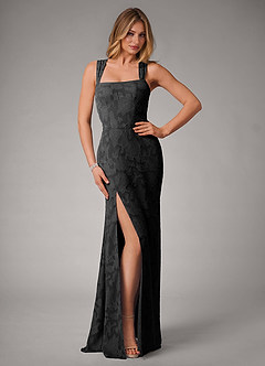 Azazie Luci Bridesmaid Dresses Black Mermaid Pleated Floral Burnout Convertible Dress image1