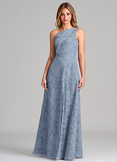 Azazie Phaedra Bridesmaid Dresses Dusty Blue A-Line One Shoulder Floral Burnout Dress image5