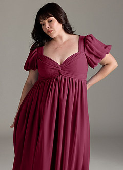 Azazie Madisynn Zwangerschaps Bruidsmeisjekleding Boog Chiffon Vloerlengte Jurk image9
