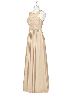 Azazie Nina Abiti da Damigella Abito A-Line in Chiffon Plissettato Champagne image8