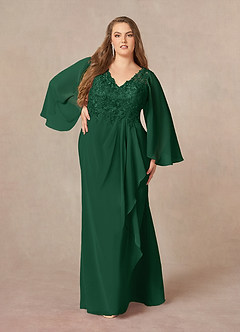 Azazie Perry Mère de la mariée Robes Robe Sirène en Mousseline de soie Col V en dentelle Vert Foncé image7