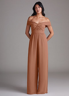Azazie Lamara Bridesmaid Dresses Bronzer Off the Shoulder Chiffon Convertible Jumpsuit image3