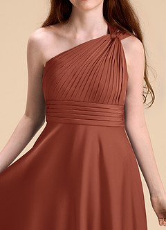 Azazie Charlize Junior Robe Trapèze en Satin extensible Plissée Auburn image7