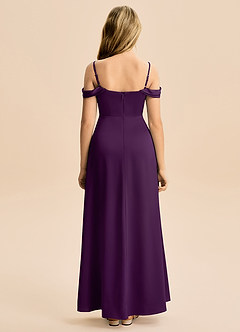 Azazie Lettie Junior Grape A-Line Off the Shoulder Stretch Satin Dress image3