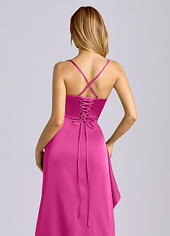 Azazie Sarai Bridesmaid Dresses Fuchsia Sheath Corset Stretch Satin Dress image2
