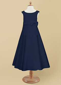Azazie Lindy Flower Girl Dresses Dark Navy A-Line Pleated Matte Satin Dress image10