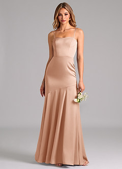 Azazie Shiloh Bridesmaid Dresses Rose Gold Mermaid Strapless Stretch Satin Convertible Dress image2