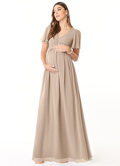 Azazie Verna Vestidos de dama de honra para maternidade Vestido Linha A Ruched Comprimento do chão Chiffon image3