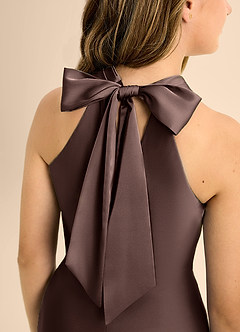 Azazie Doretta Junior Ganache A-Line Pleated Stretch Satin Dress image8