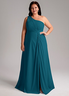 Azazie Brooke Brautjungfernkleider A-Linie One-Shoulder Chiffon Kleid Tintenblau image8