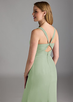 Azazie Mero Robes de demoiselle d'honneur Robe Fourreau en Mousseline de soie Plissée Vert Sauge image4