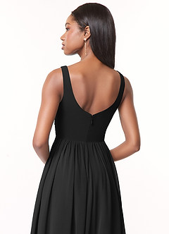 Azazie Keyla Bridesmaid Dresses Black A-Line V-Neck Pleated Chiffon Dress image4