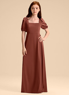 Azazie Briar Junior Robe Trapèze en Satin extensible Arc Auburn image6