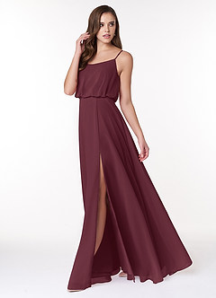 Azazie Lupe Final Sale Cabernet A-Line Scoop Blouson Chiffon Dress image3