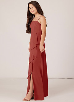 Azazie Kaylee Junior Terracotta A-Line with Belt Chiffon Dress image3