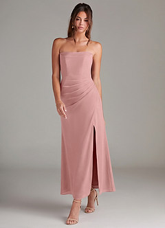 Azazie Leonis 신부 들러리 드레스 인어 스트랩리스 쉬폰 발목 길이 드레스 image7