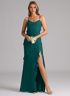 Azazie Nancie Bridesmaid Dresses Peacock Mermaid Ruched Chiffon Dress image8