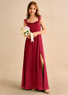 Azazie Chip Girls Formal Flower Girl Dresses Scarlet A-Line Sleeveless Chiffon Dress image5