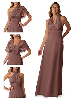 Azazie Fifi Bridesmaid Dresses Espresso A-Line Strapless Chiffon Convertible Dress image7